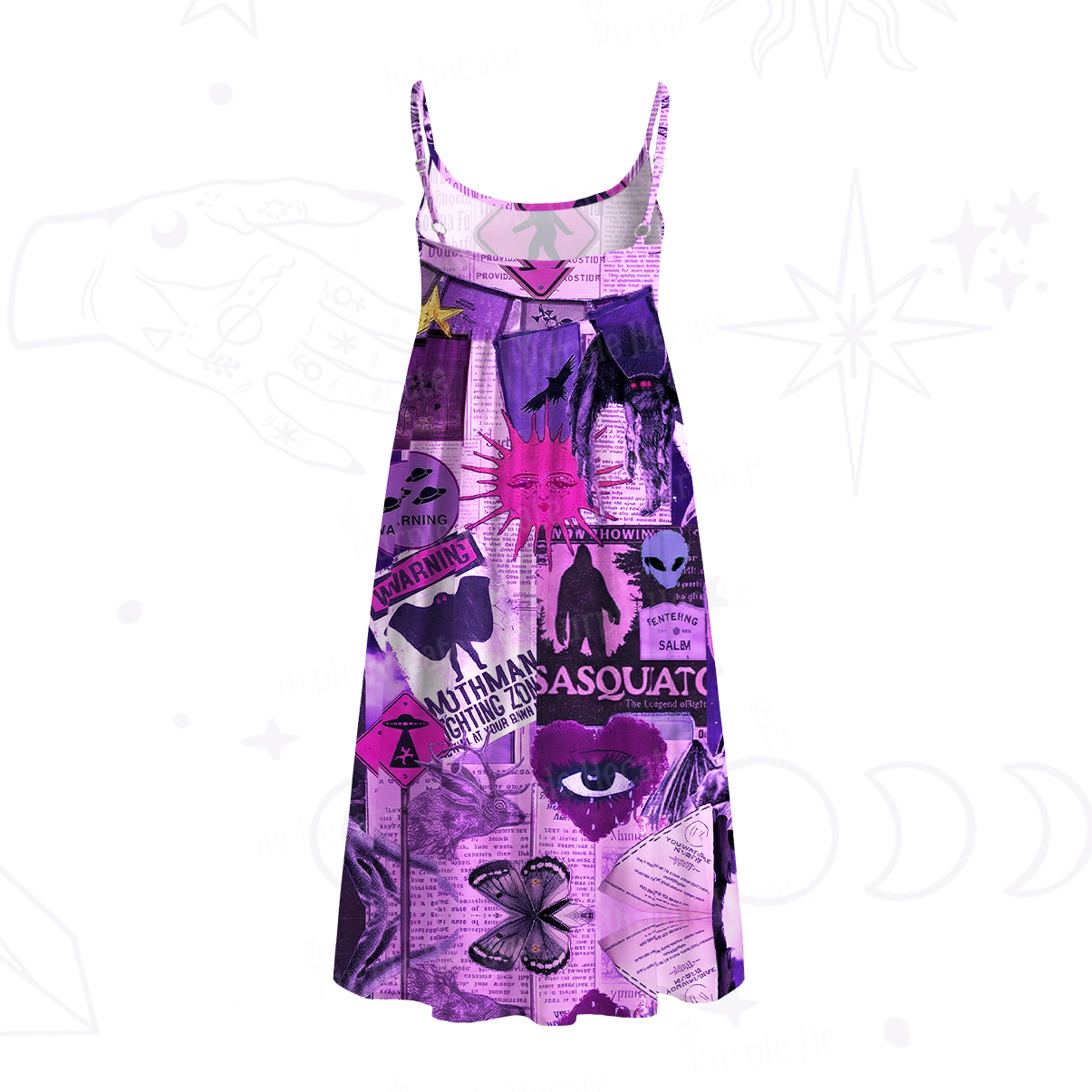 Purplehecate Cryptid Warning Collage Spaghetti Strap Midi Dress