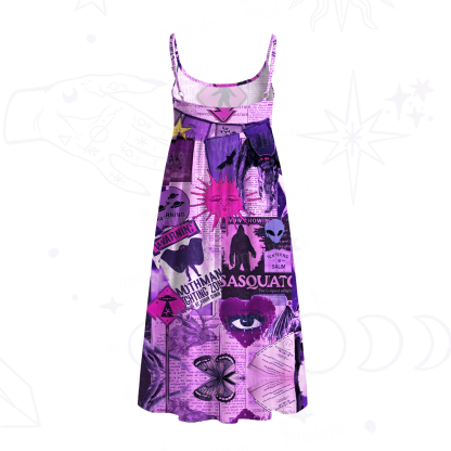 Purplehecate Cryptid Warning Collage Spaghetti Strap Midi Dress