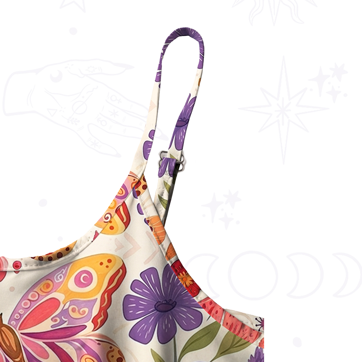 Purplehecate Enchanted Garden of Butterflies Spaghetti Strap Midi Dress