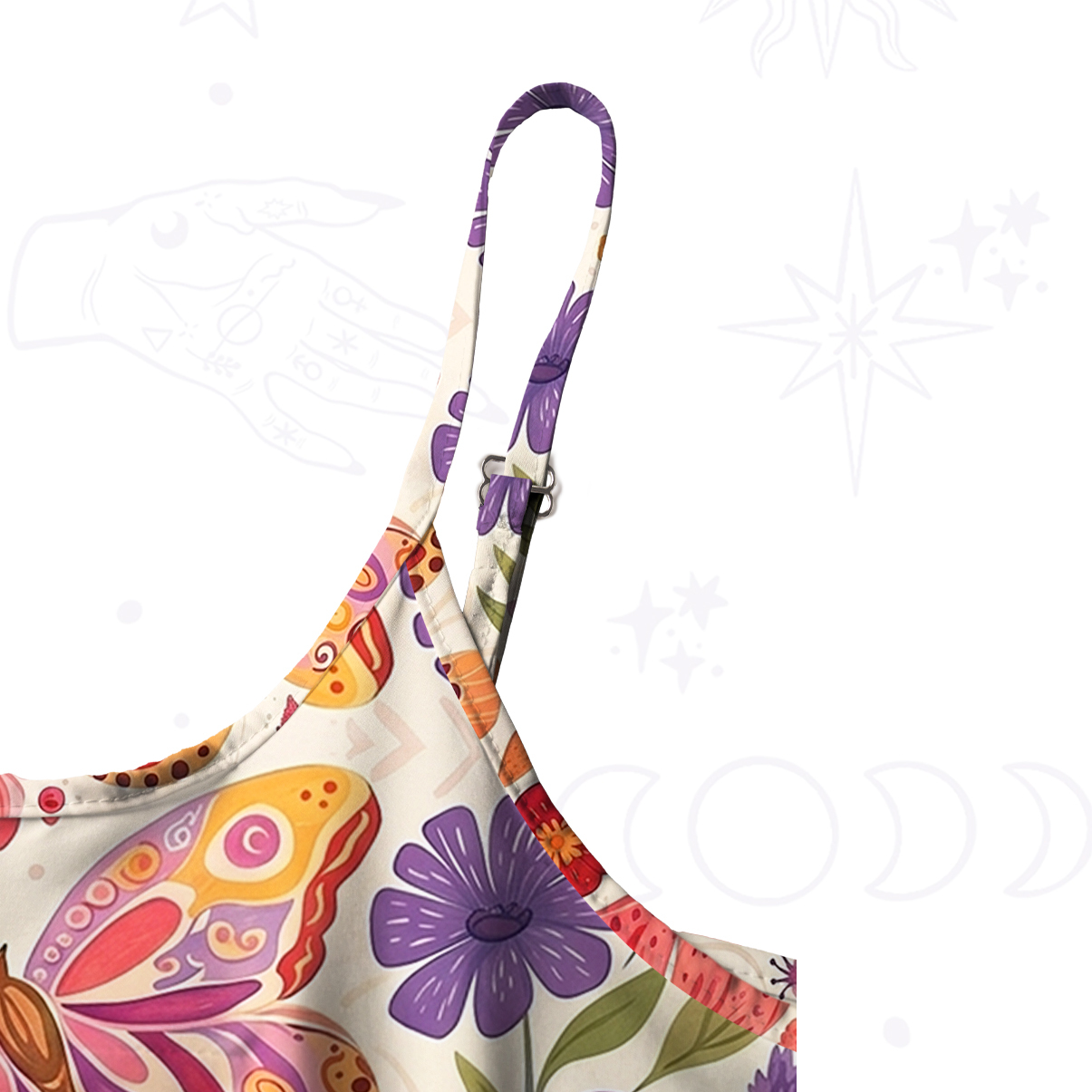 Purplehecate Enchanted Garden of Butterflies Spaghetti Strap Midi Dress