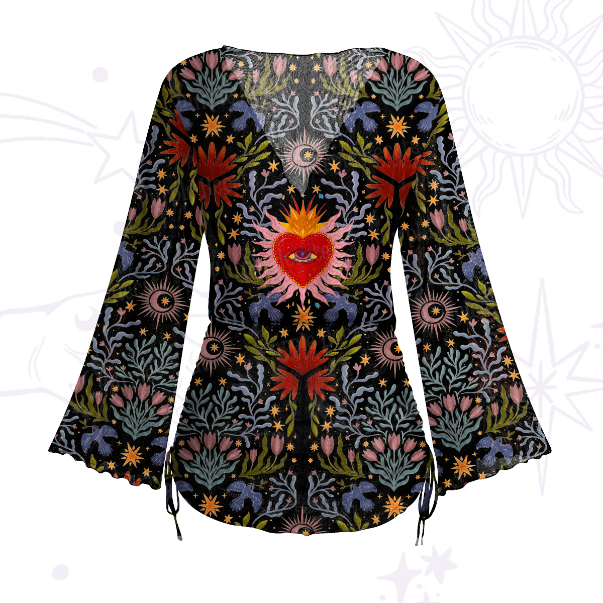 Purplehecate Sacred Flame Heart Mesh Cover Up Dress