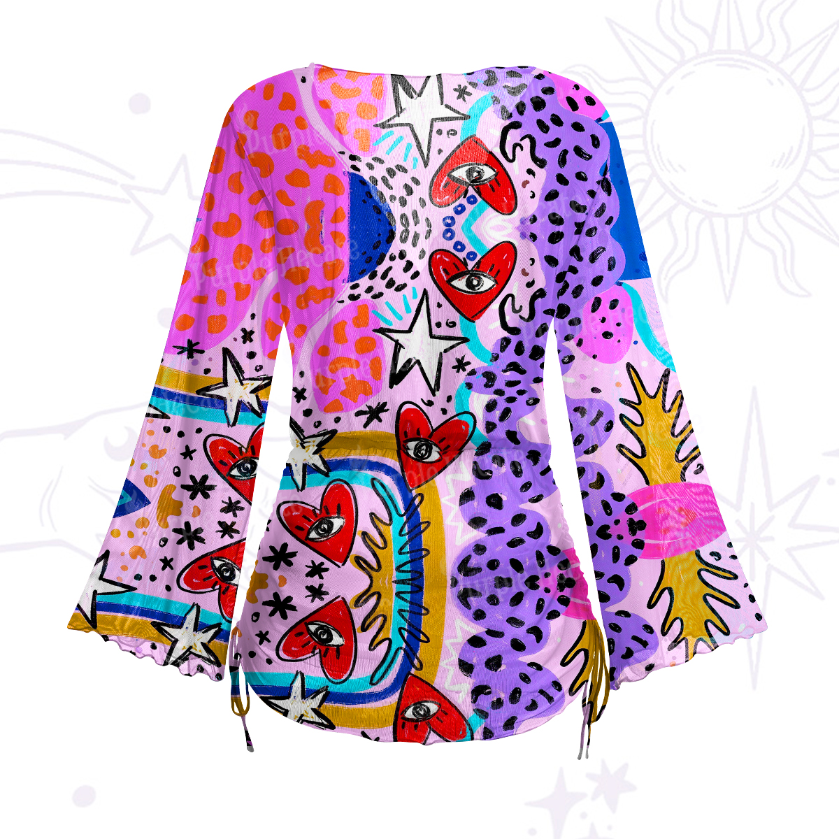 Purplehecate Cosmic Love Eyes Graffiti Mesh Cover Up Dress