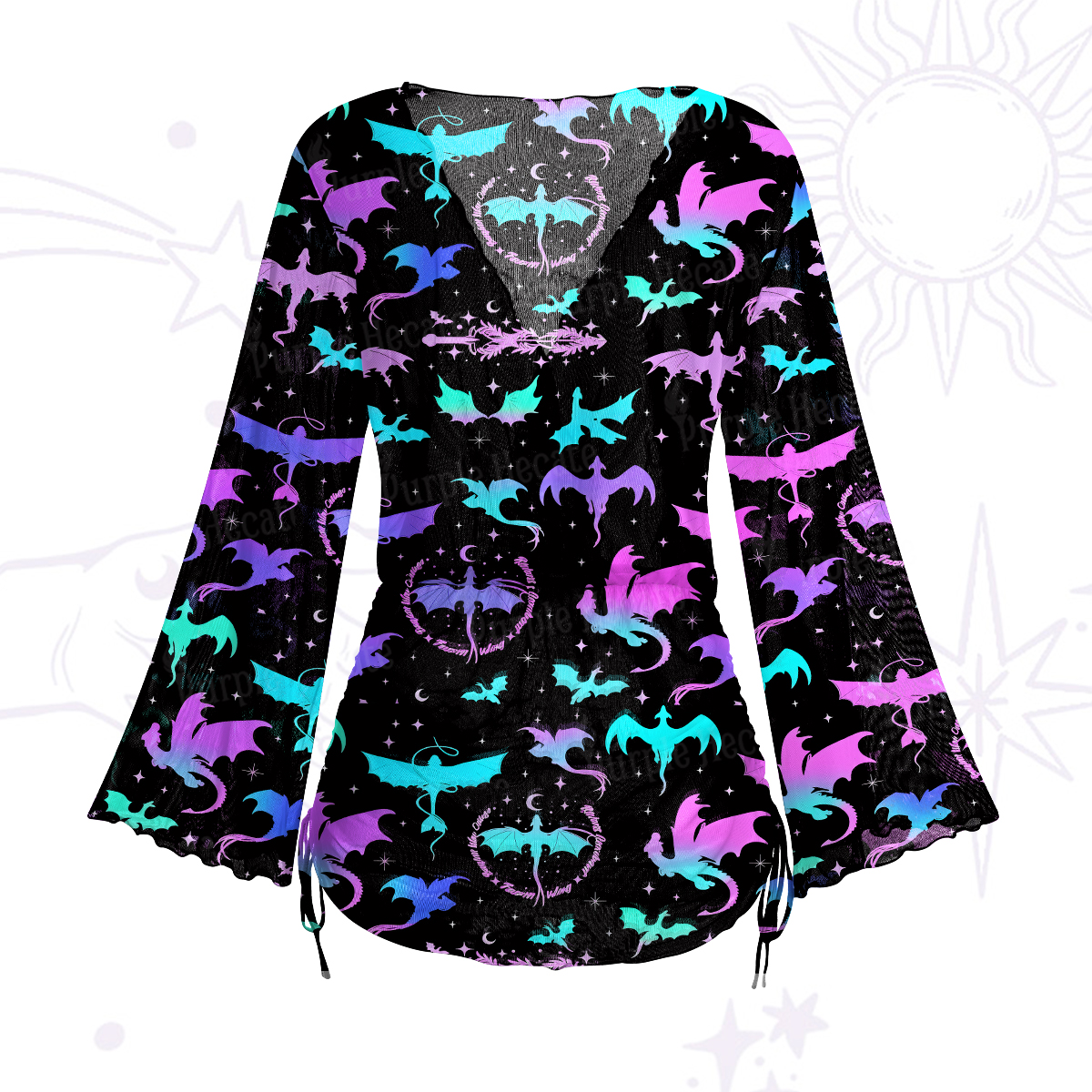 Purplehecate Neon Fantasy Dragon Allover Mesh Cover Up Dress