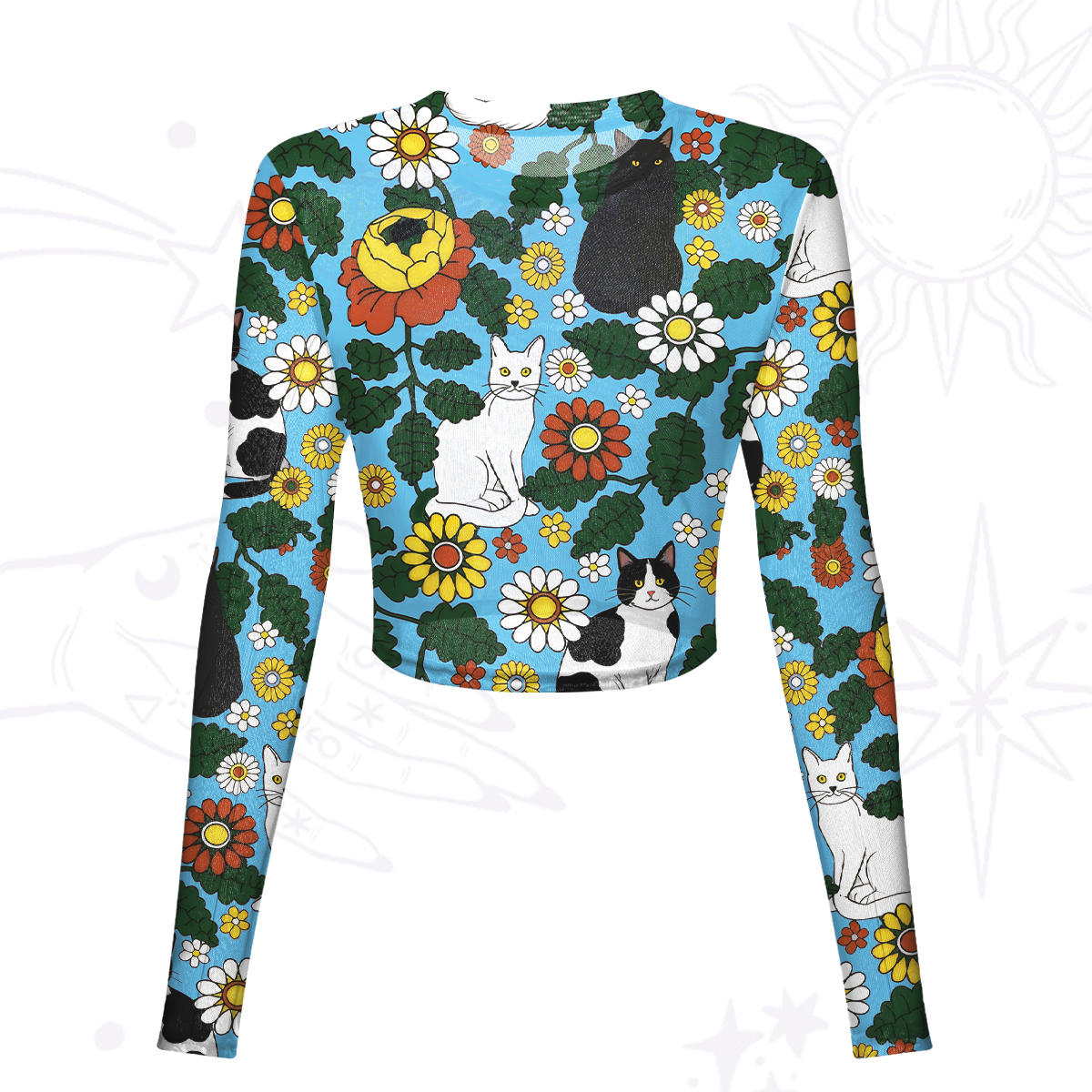 Purplehecate Daisy Cat  Garden Mesh Long Sleeve Crop Top