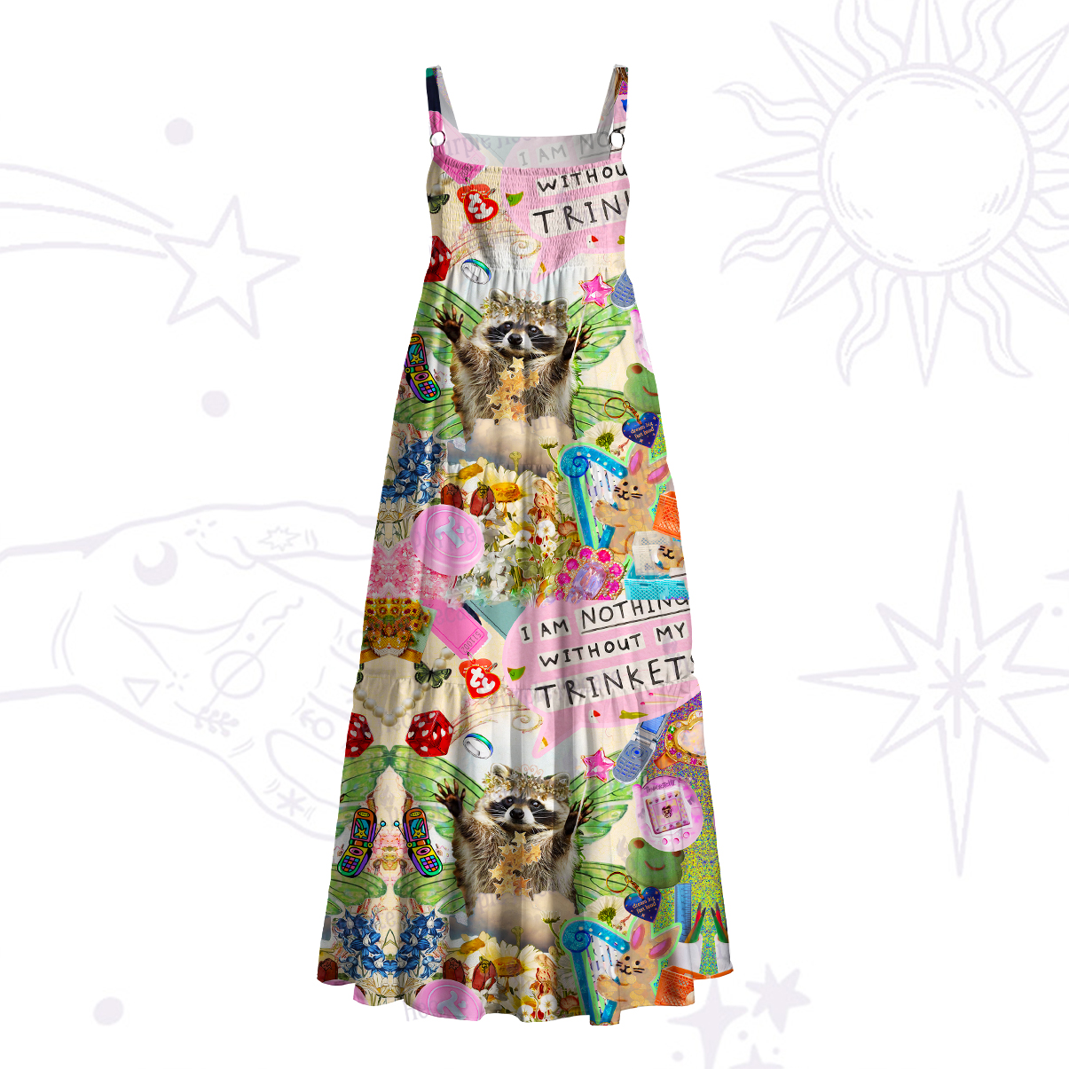 Purplehecate The Raccoon Queen's Hoard Wide Straps Maxi Dress