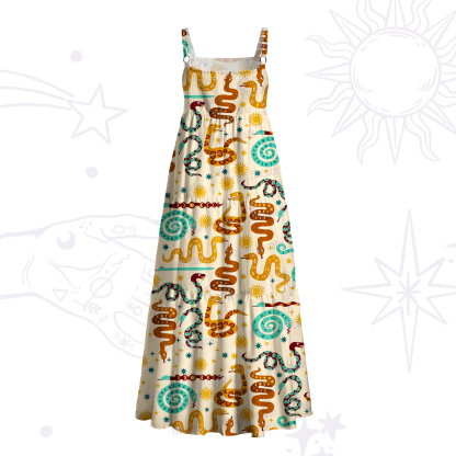 Purplehecate Mystic Sunlit Serpent Runes Wide Straps Maxi Dress
