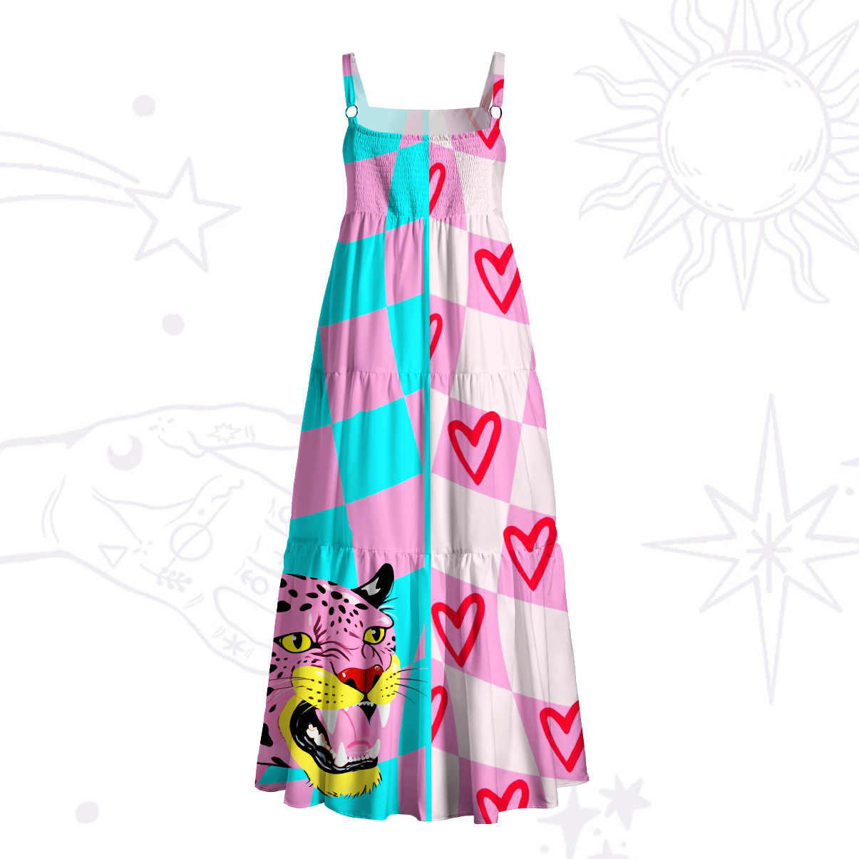 Purplehecate Savage Leopard Evil Eye Wide Straps Maxi Dress
