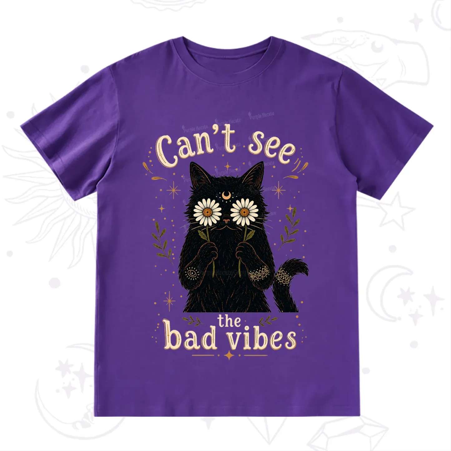 Purplehecate Can't See the Bad Vibes Black Cat T-Shirt