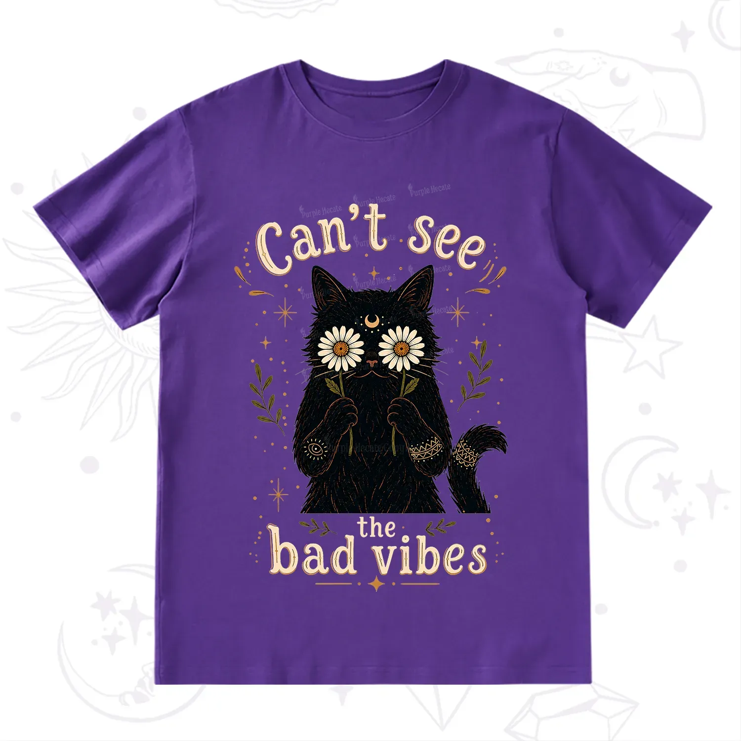 Purplehecate Can't See the Bad Vibes Black Cat T-Shirt
