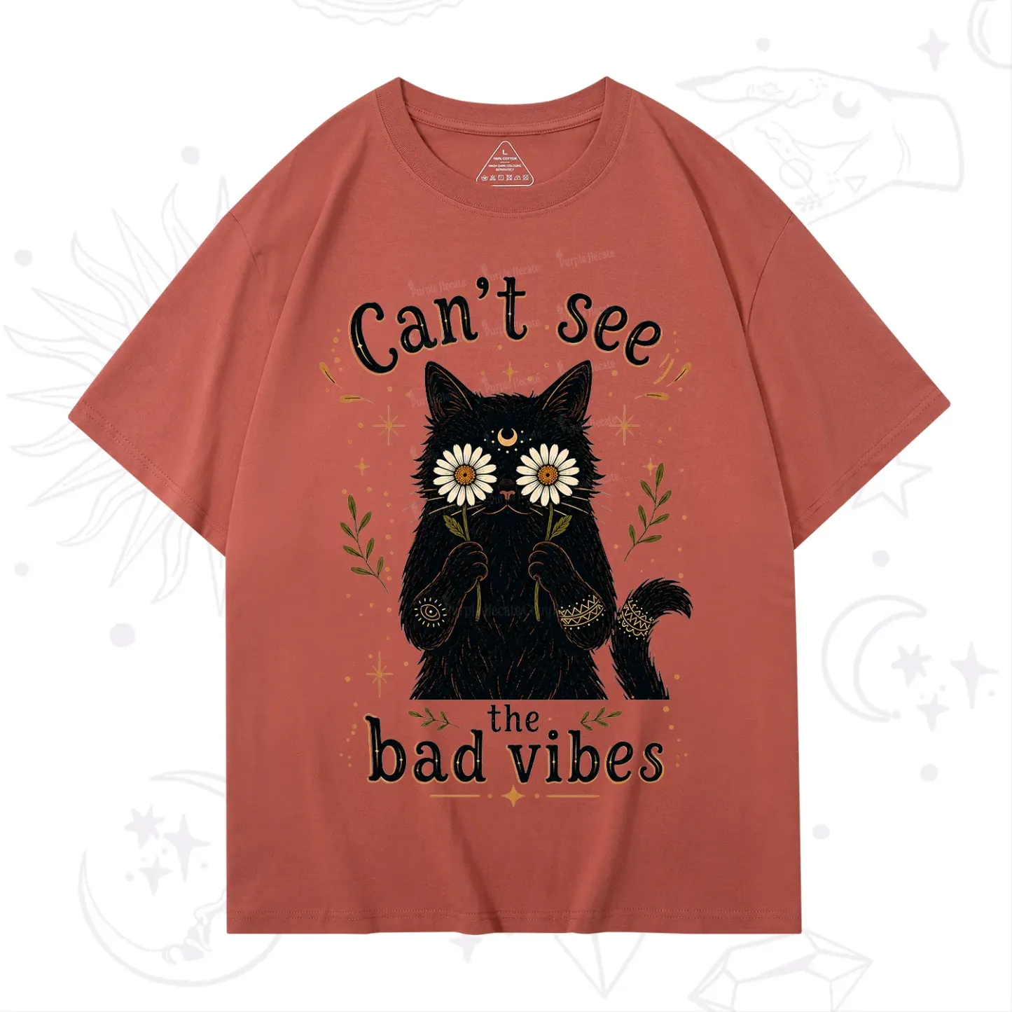 Purplehecate Can't See the Bad Vibes Black Cat T-Shirt