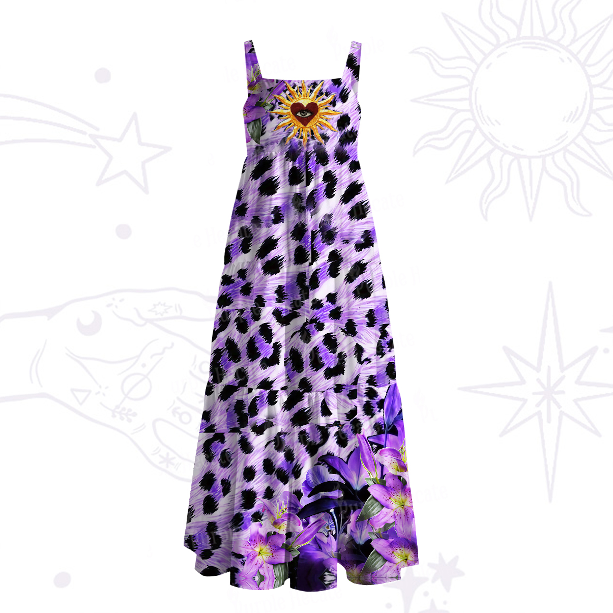 Purplehecate Mystic Wildheart Lilies Wide Straps Maxi Dress