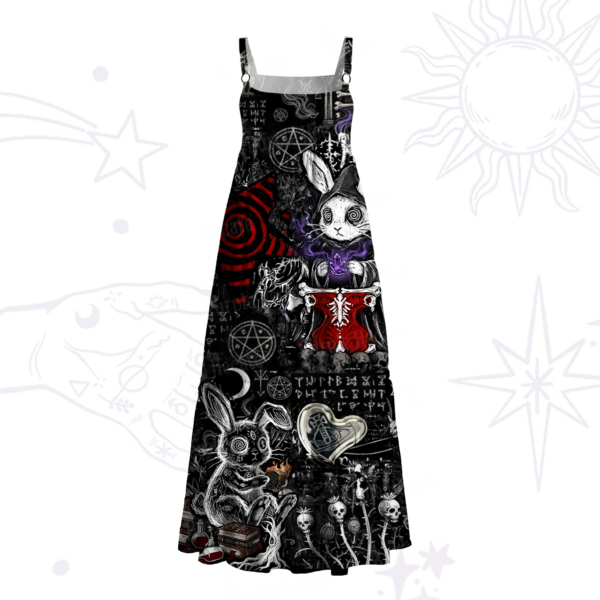 Purplehecate Gothic Cursed Bunny Ritual Wide Straps Maxi Dress