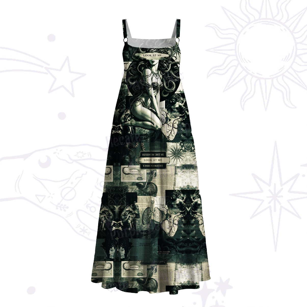 Purplehecate Forbidden Gaze of Medusa Wide Straps Maxi Dress
