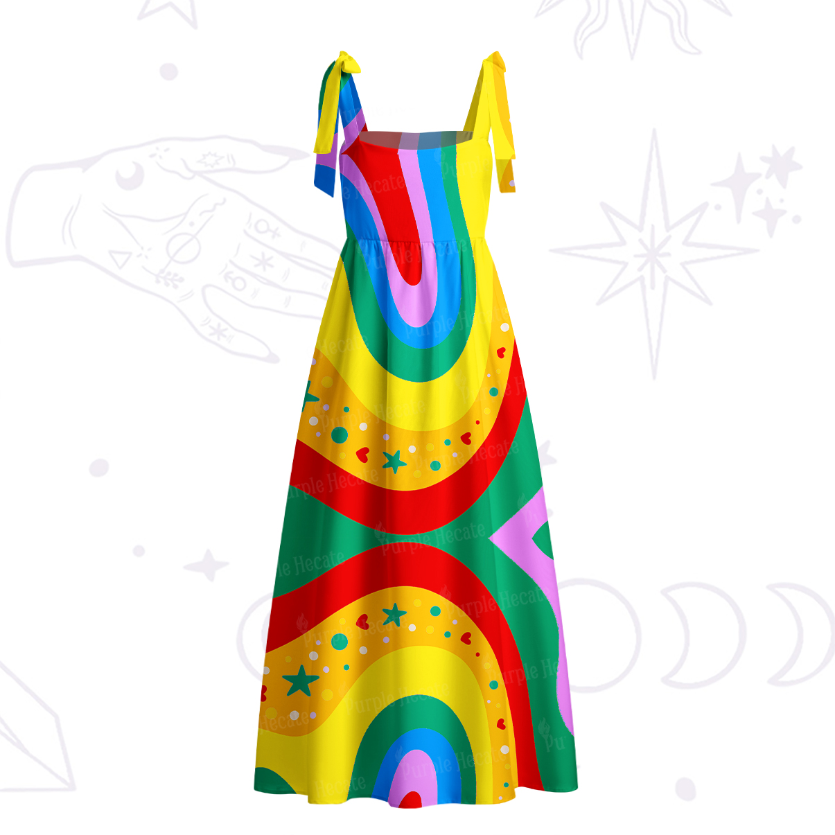 Purplehecate Dreamy Rainbow Waves Tie Shoulder Maxi Dress