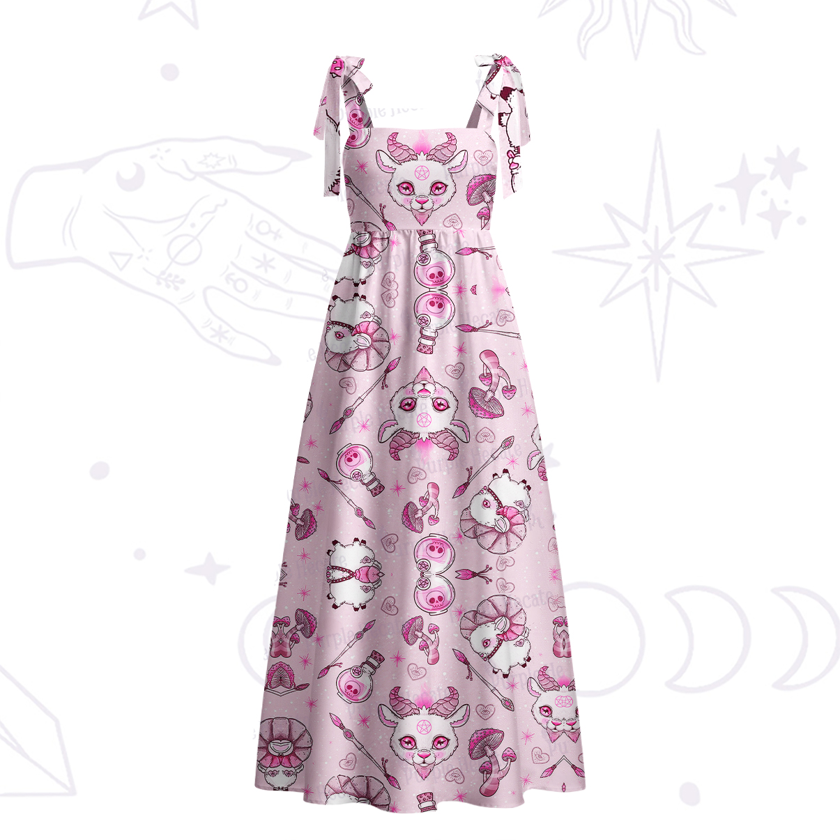 Purplehecate Pastel Occult Goat Tie Shoulder Maxi Dress
