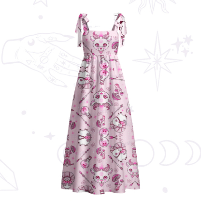 Purplehecate Pastel Occult Goat Tie Shoulder Maxi Dress