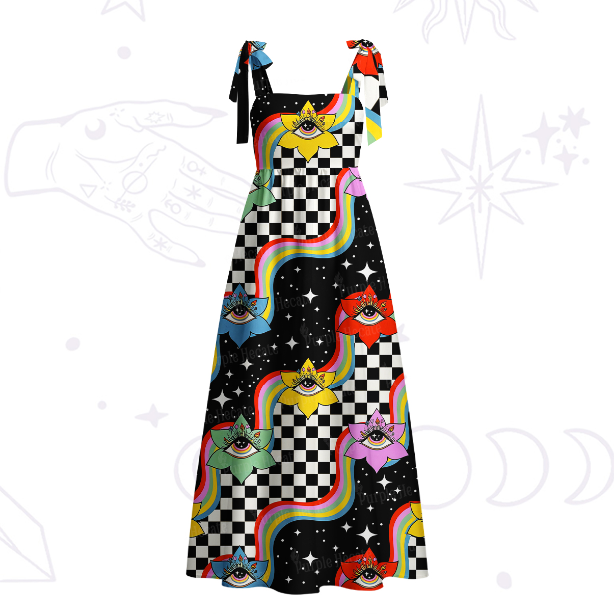Purplehecate Enchanted Eye Blossom Tie Shoulder Maxi Dress