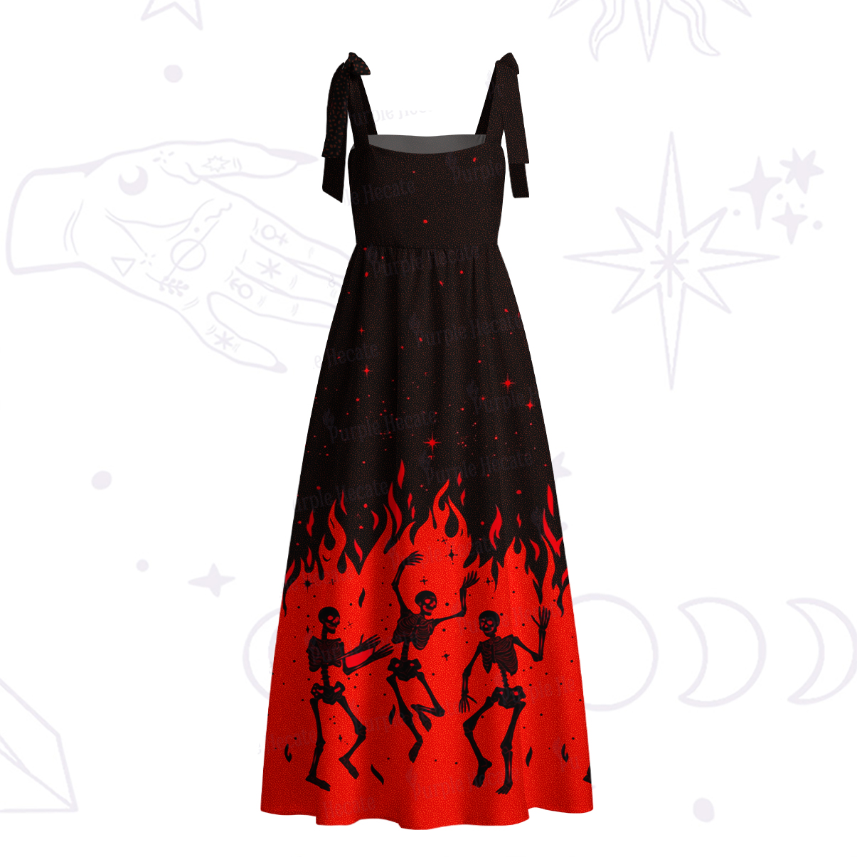 Purplehecate Infernal Revelry Tie Shoulder Maxi Dress