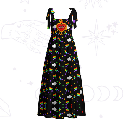 Purplehecate Rainbow Sacred Heart All Seeing Eye Pride Tie Shoulder Maxi Dress