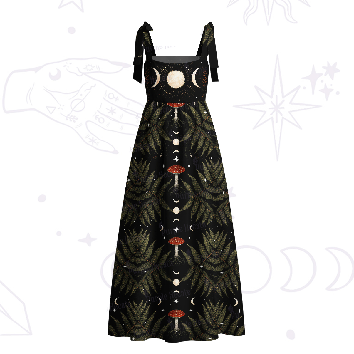 Purplehecate Moonlit Mushroom Gown Tie Shoulder Maxi Dress