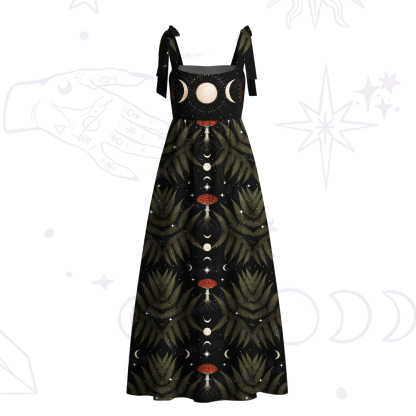 Purplehecate Moonlit Mushroom Gown Tie Shoulder Maxi Dress