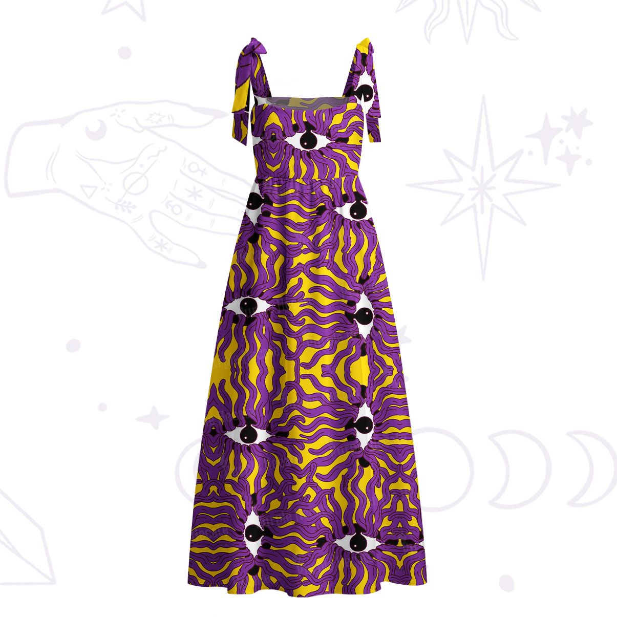 Purplehecate Psychedelic Wave Eyes Tie Shoulder Maxi Dress