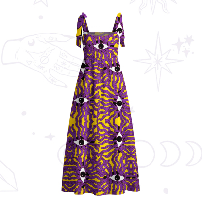 Purplehecate Psychedelic Wave Eyes Tie Shoulder Maxi Dress