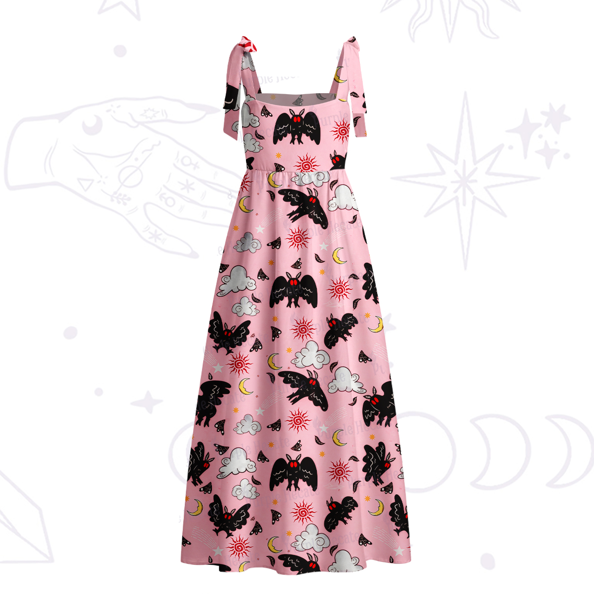 Purplehecate Cryptid Mothman Tie Shoulder Maxi Dress