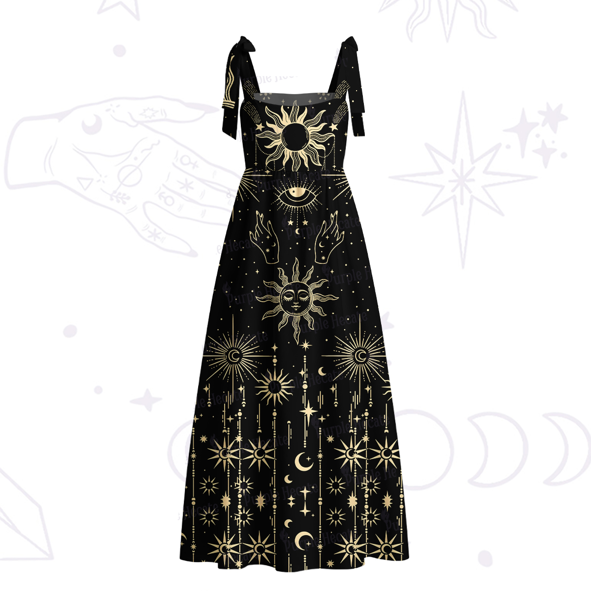 Purplehecate Solar Oracle Tie Shoulder Maxi Dress