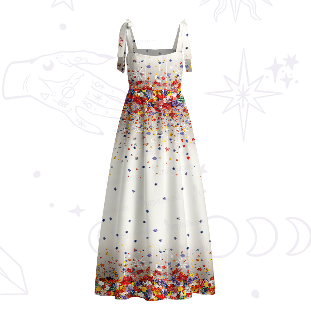 Purplehecate Spring Garden Tie Shoulder Maxi Dress