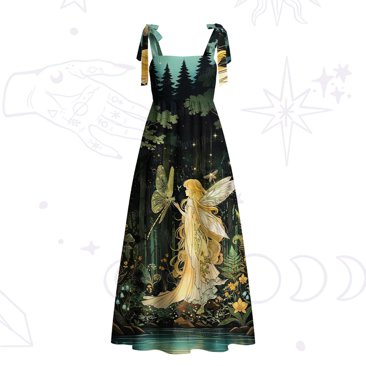 Purplehecate Fairy of the Magic Woods Tie Shoulder Maxi Dress