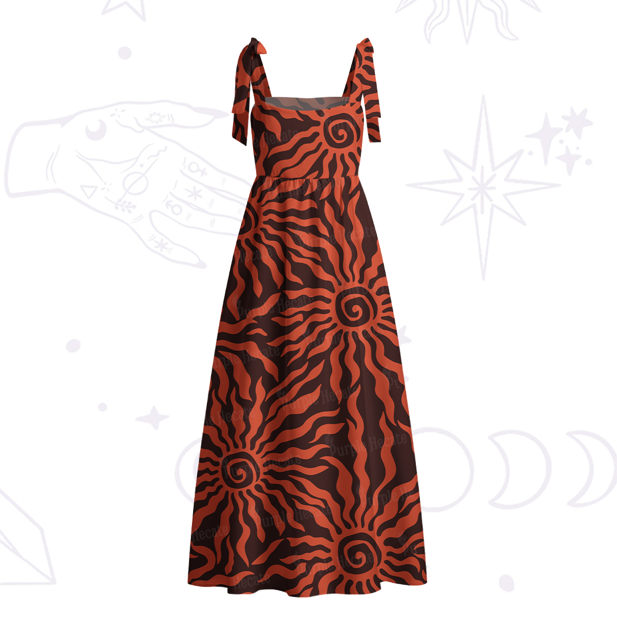 Purplehecate Solar Swirl Totem Strappy Tie Shoulder Maxi Dress