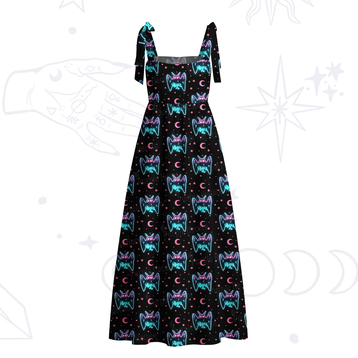 Purplehecate Neon Witchy Mothman Night Tie Shoulder Maxi Dress