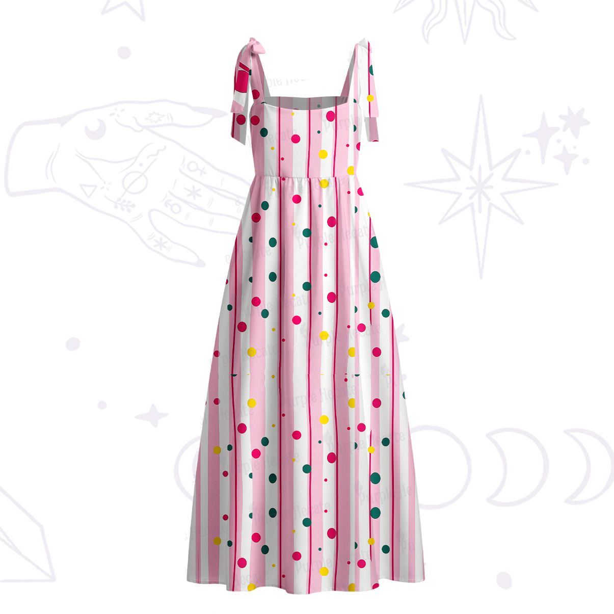 Purplehecate First Of All I'm A Delight Cat Tie Shoulder Maxi Dress