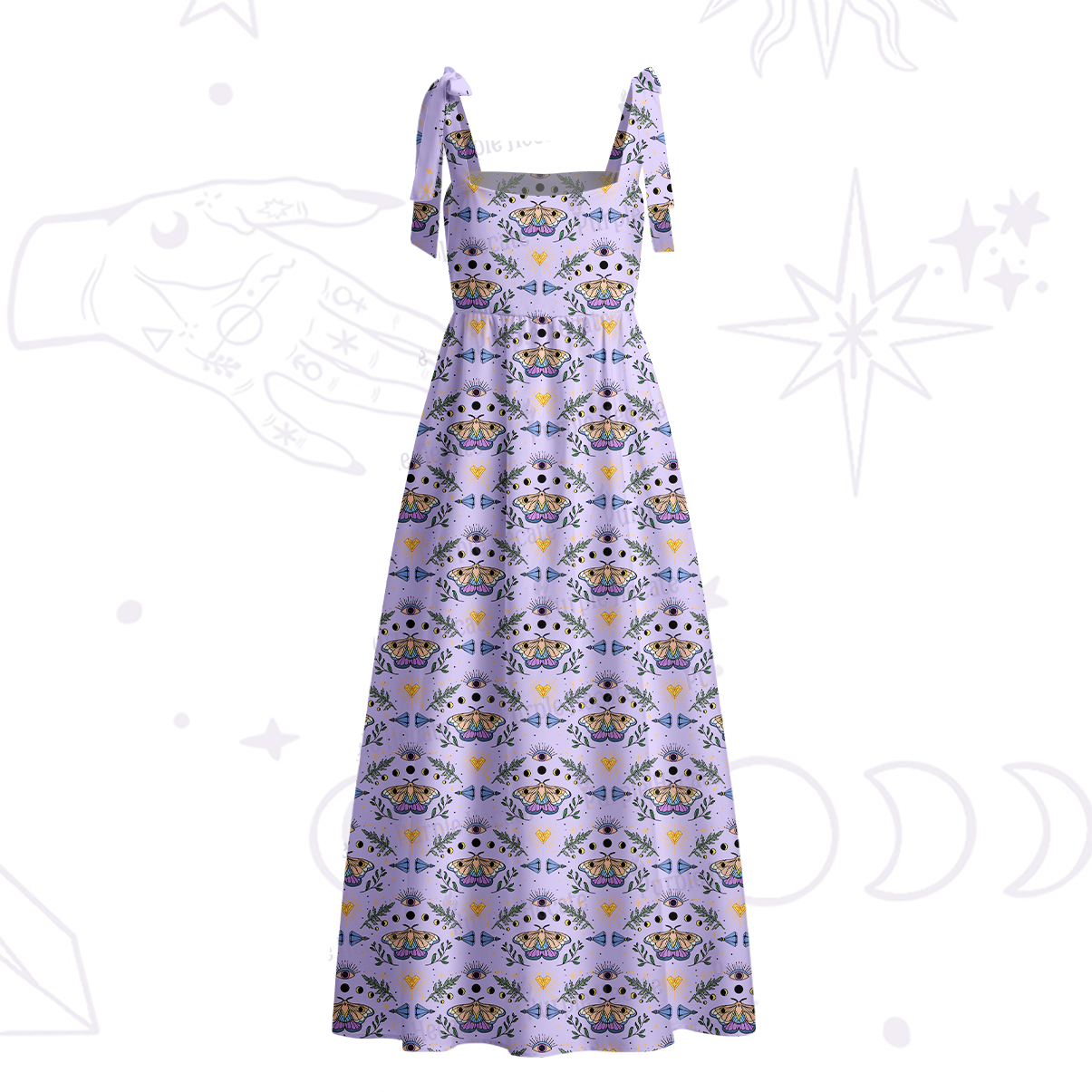 Purplehecate Luna Moth Witch Tie Shoulder Maxi Dress