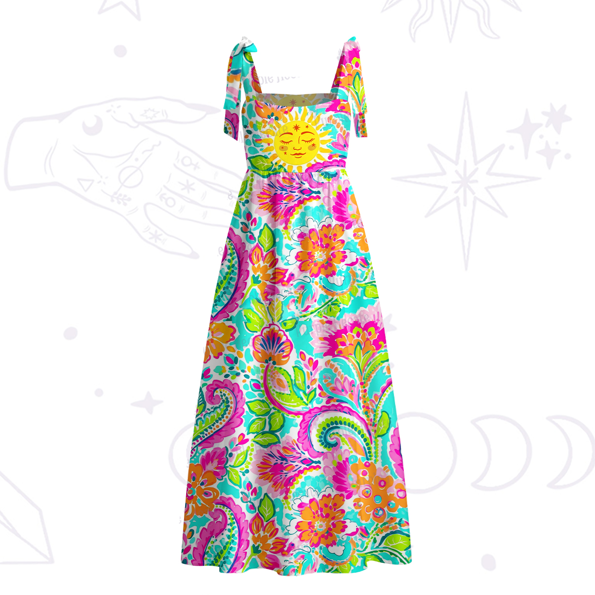 Purplehecate Sun Bloom Fiesta Tie Shoulder Maxi Dress