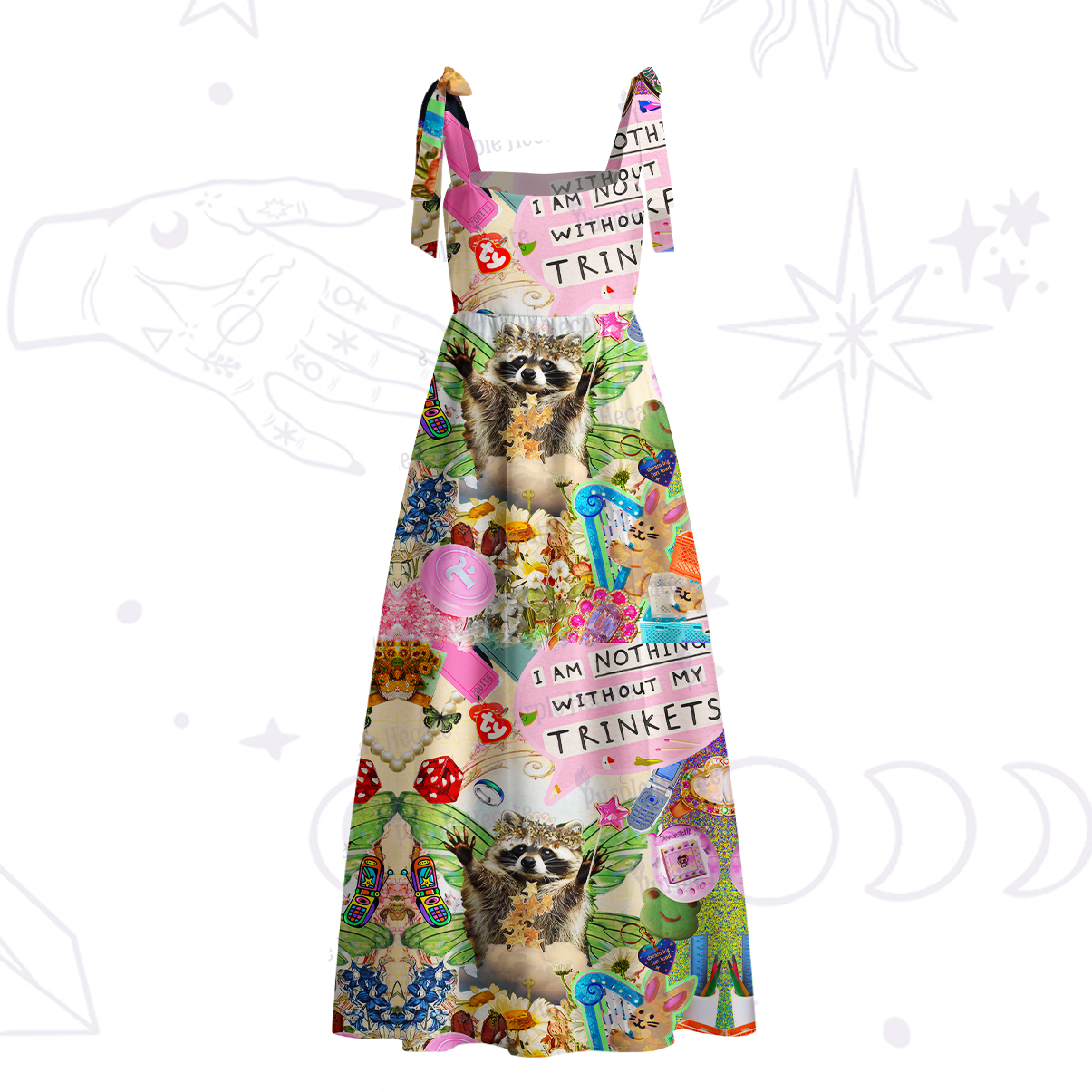 Purplehecate The Raccoon Queen's Hoard Tie Shoulder Maxi Dress