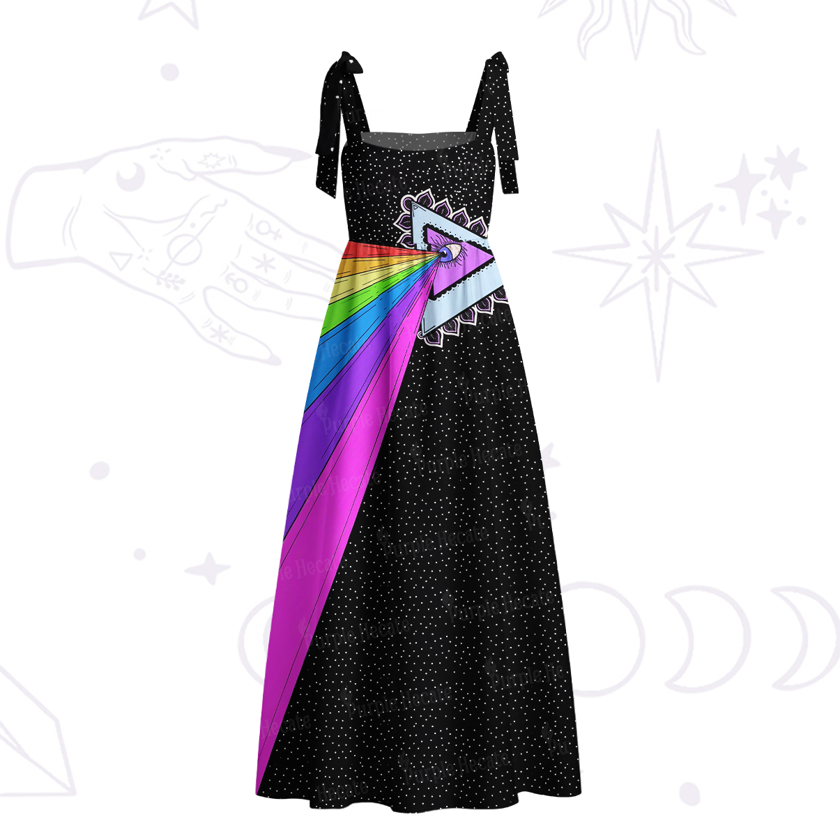 Purplehecate Prism of Rainbow Tie Shoulder Maxi Dress