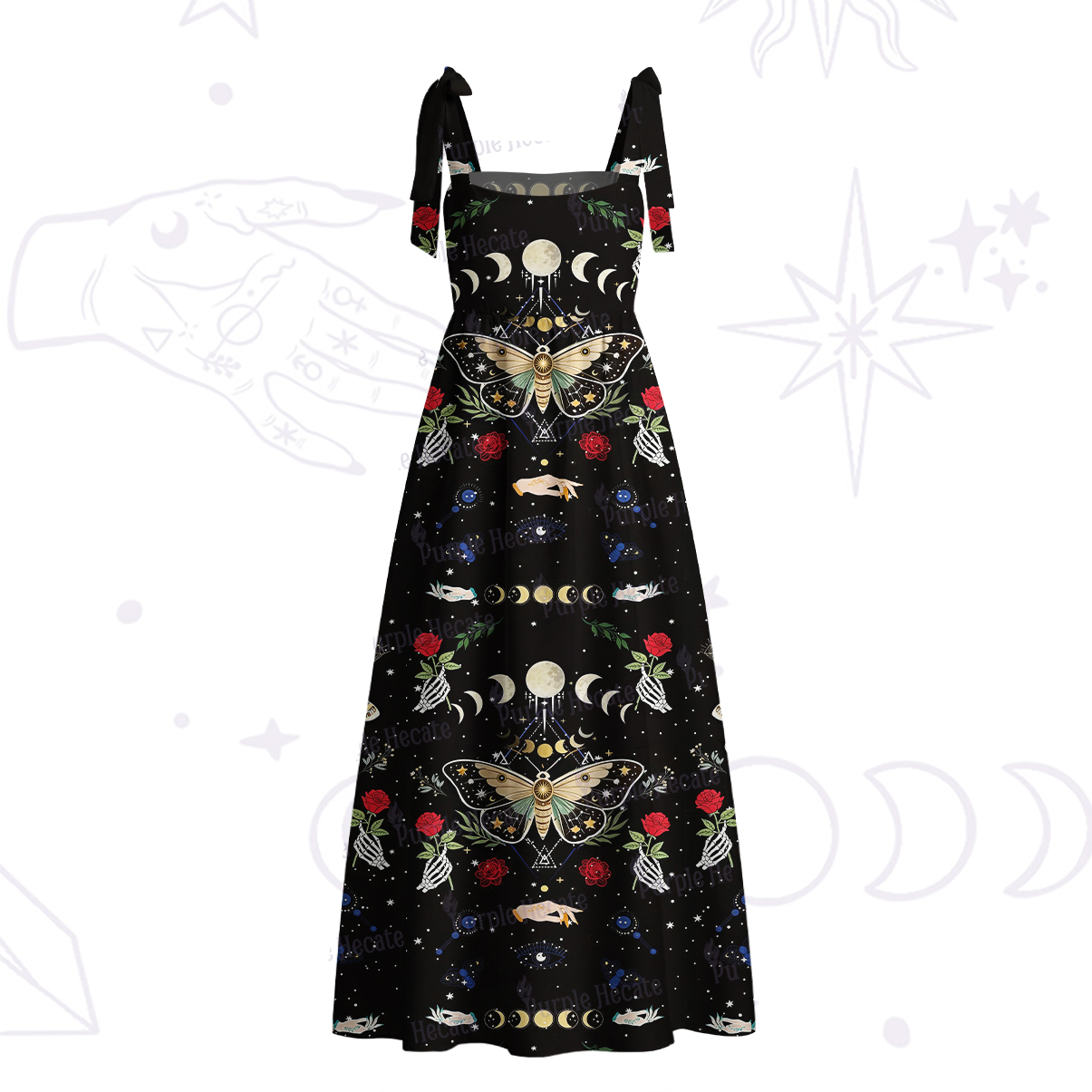 Purplehecate Moonlight Metamorphosis Tie Shoulder Maxi Dress