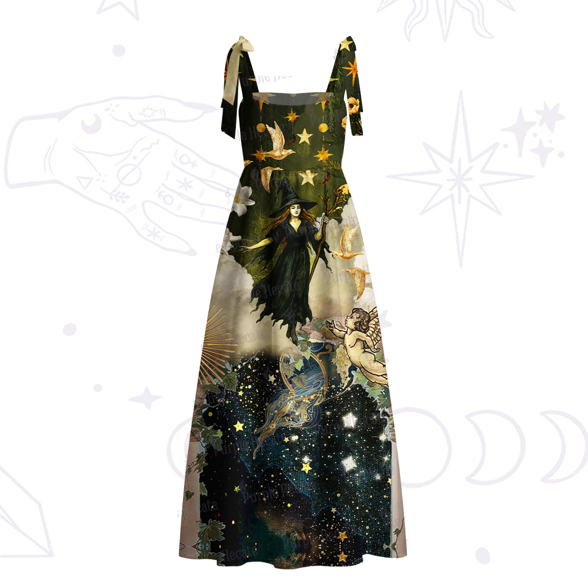 Purplehecate Garden of the Celestial Witch Tie Shoulder Maxi Dress
