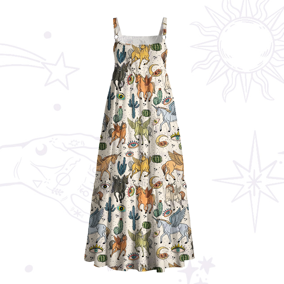 Purplehecate Wild Horses Desert Wide Straps Maxi Dress