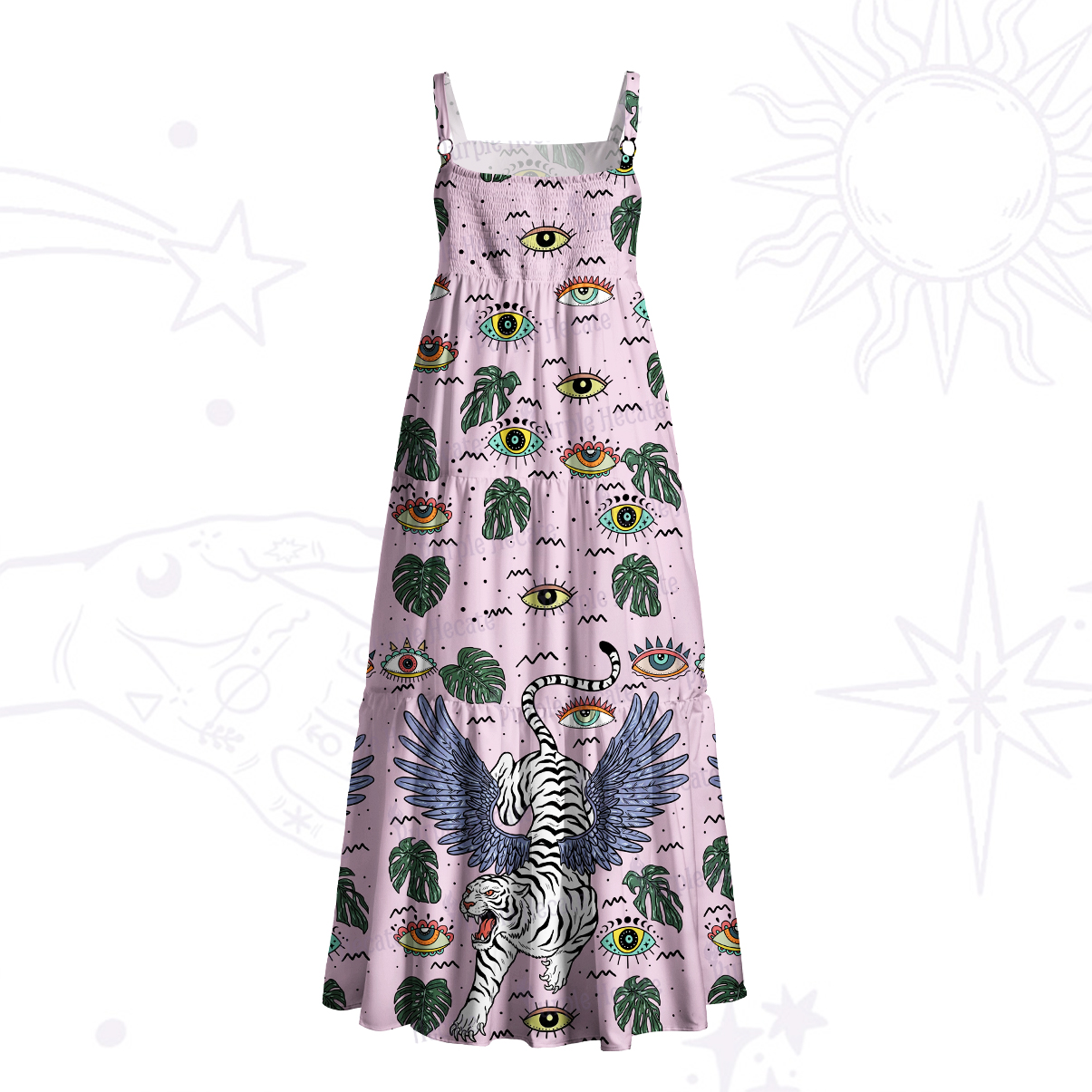 Purplehecate Mystic Jungle Tiger Wide Straps Maxi Dress