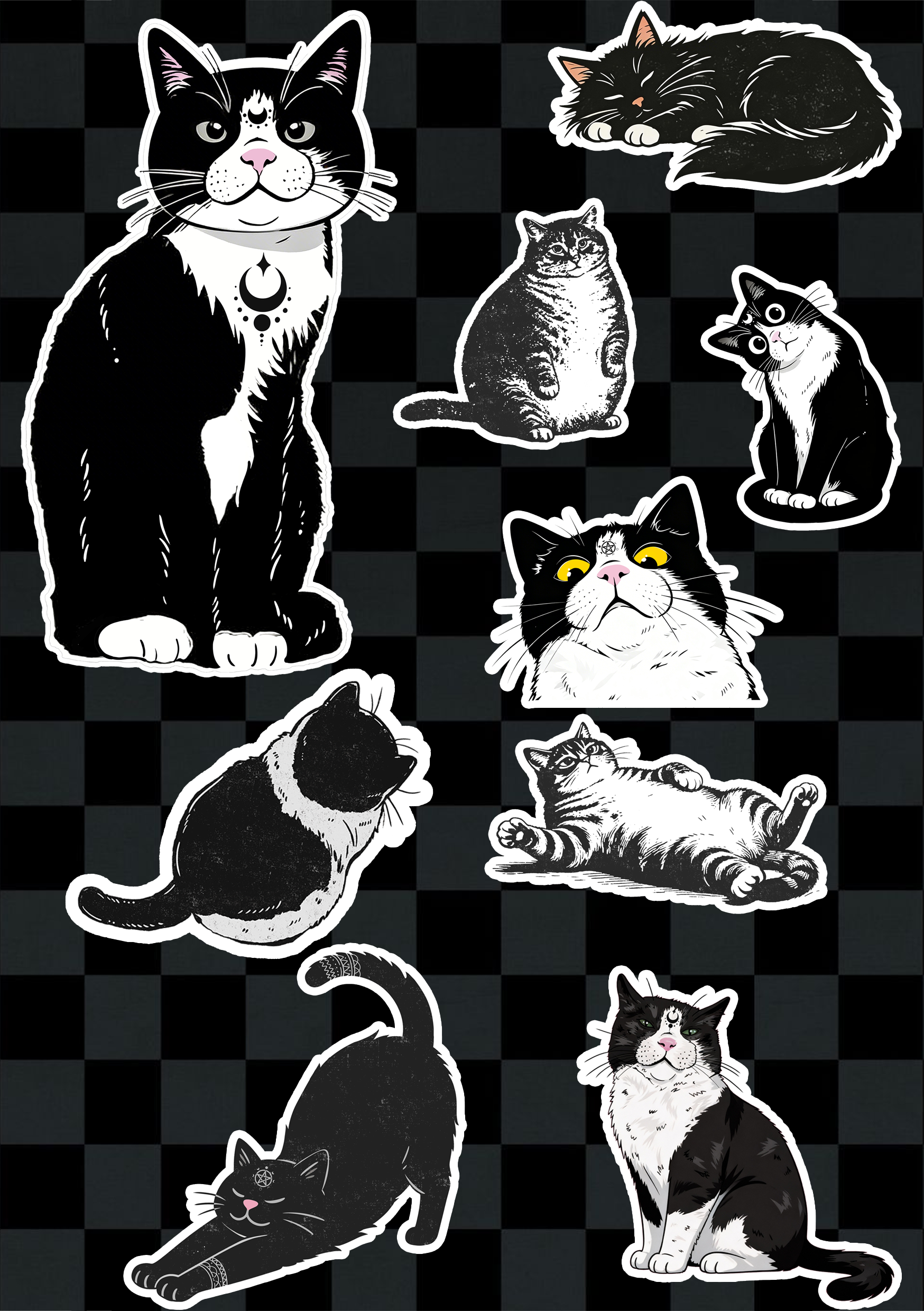 Purplehecate Pack of 9 Adorable Cat Stickers