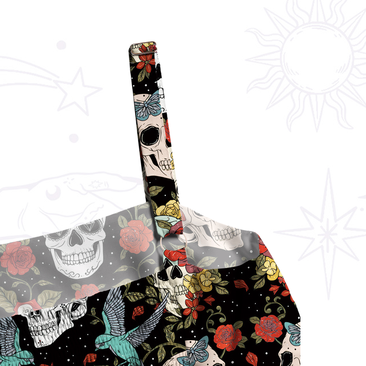 Purplehecate Skull Floral Wide Straps Maxi Dress