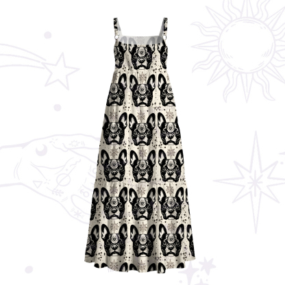 Purplehecate Mystic Boston Terrier Wide Straps Maxi Dress