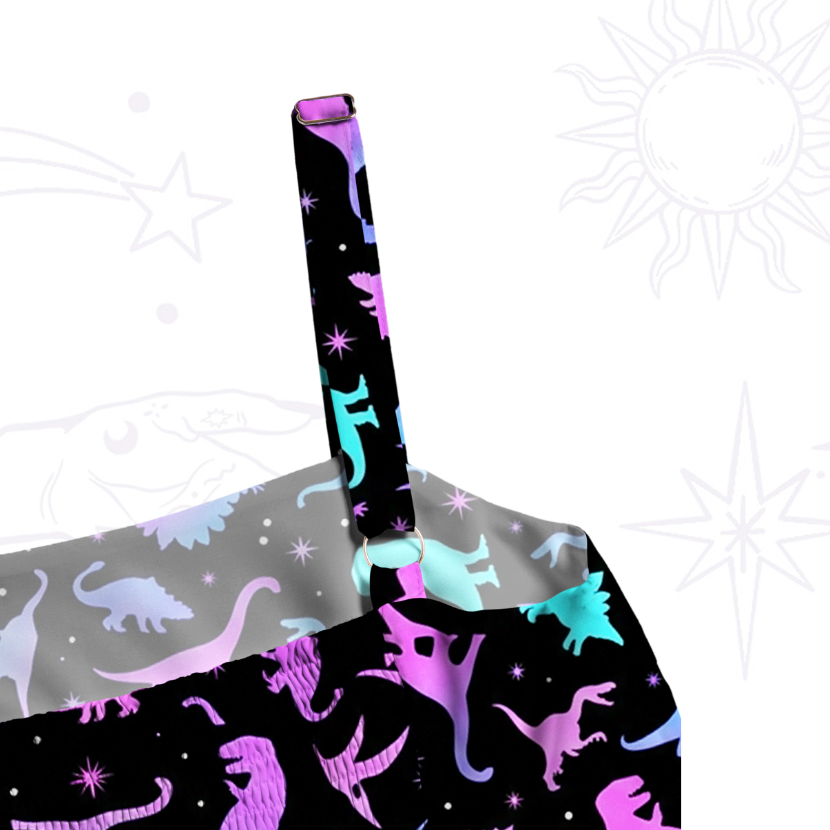 Purplehecate Neon Dino Dream Wide Straps Maxi Dress