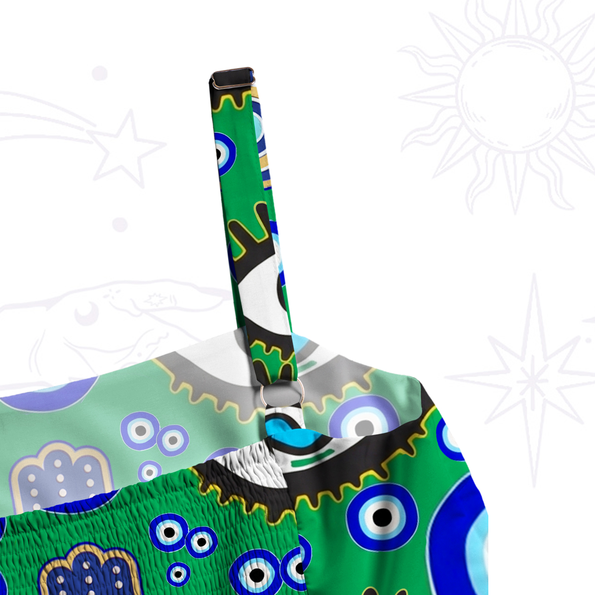 Purplehecate Mystic Hamsa Evil Eye Wide Straps Maxi Dress