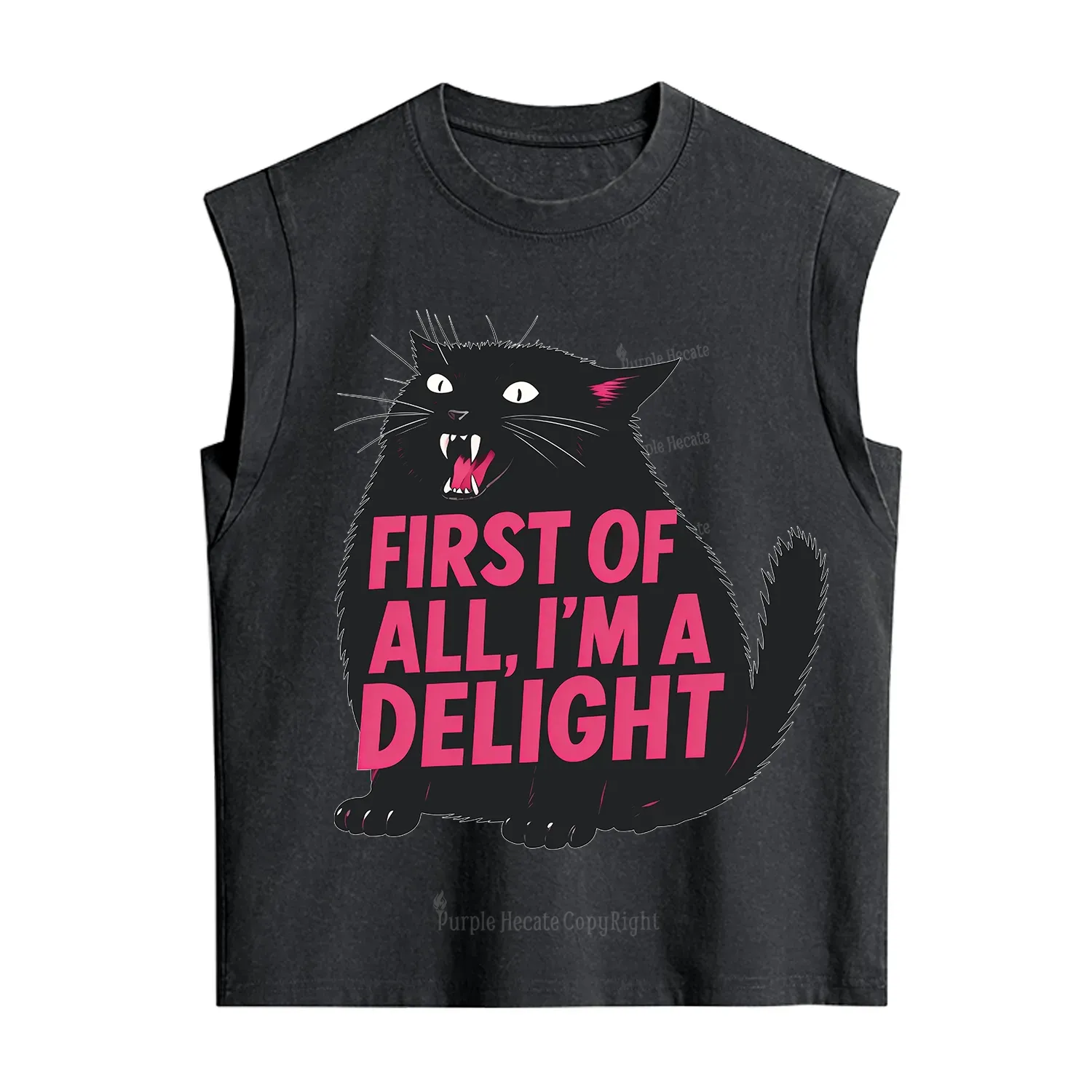 Purplehecate First Of All I'm A Delight Cat Vintage Washed Tank