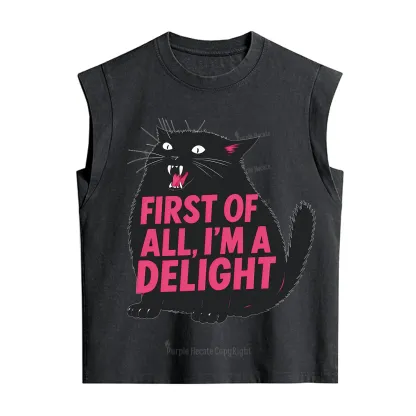 Purplehecate First Of All I'm A Delight Cat Vintage Washed Tank