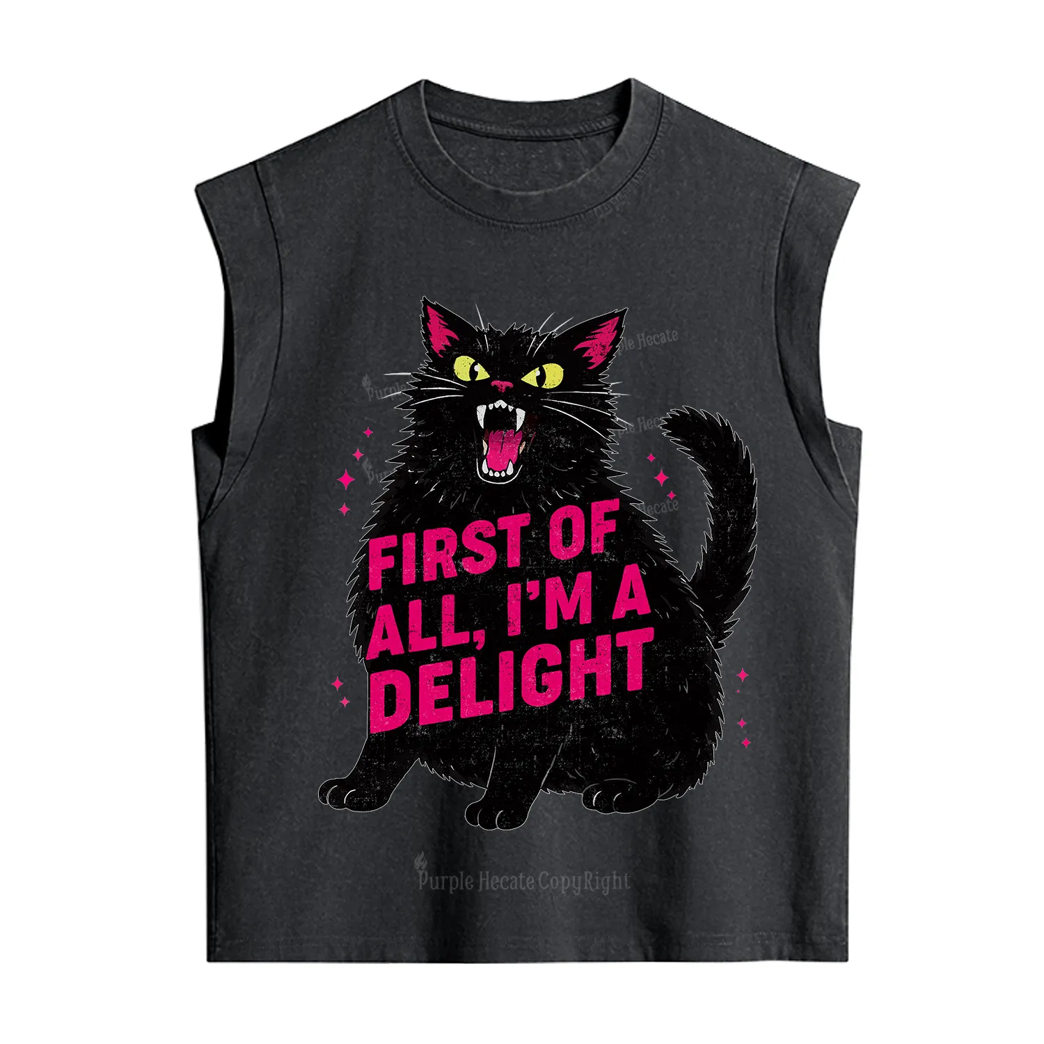Purplehecate First Of All I'm A Delight Cat Vintage Washed Tank